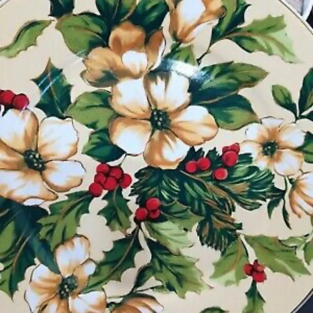 Set of 4 Sakura Splendor Holiday Stoneware 8” Salad Dessert Plates in box
